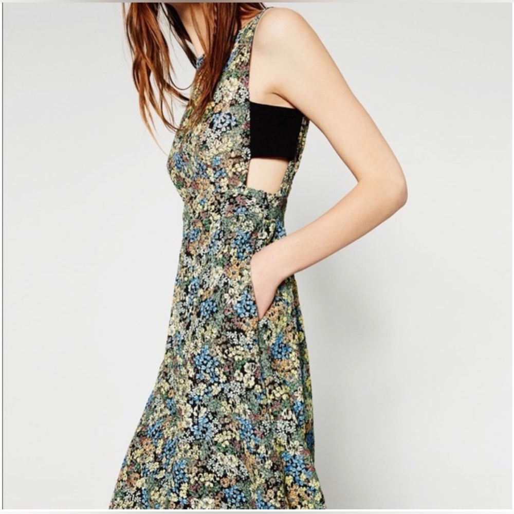 ZARA Floral Guipure Lace Dress Sleeveless A-Line Cutout Back Pockets Size XS - Picture 4 of 7
